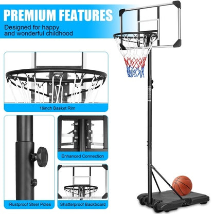 PortaBasketball Hoop – Adjustable 5.6-7ft System with Stable Base & Wheels for Indoor/Outdoor Use