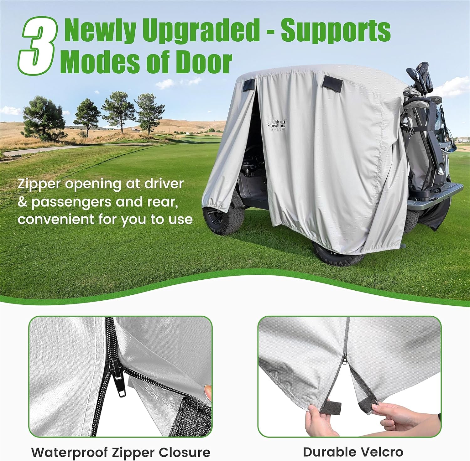 500D Waterproof Golf Cart Cover Universal Fits for Yamaha Club Car, EZGO and Most Brand 4 Passenger Golf Cart -Sliver