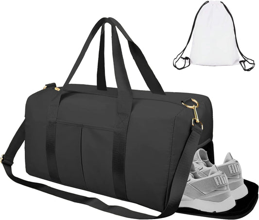 Gym Duffle Bag Dry Wet Separated Gym Bag Sport Duffle Bag Training Handbag Yoga Bag with Extra Drawstring Backpack (Black) Large