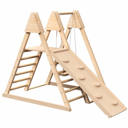 4-in-1 Juniper Indoor Play Gym - Foldable Wooden Jungle Gym with Swing, Slide, Ladder & Climbing Wall