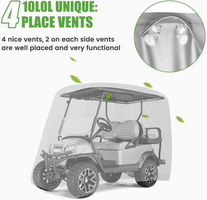 500D Waterproof Golf Cart Cover Universal Fits for Yamaha Club Car, EZGO and Most Brand 4 Passenger Golf Cart -Sliver