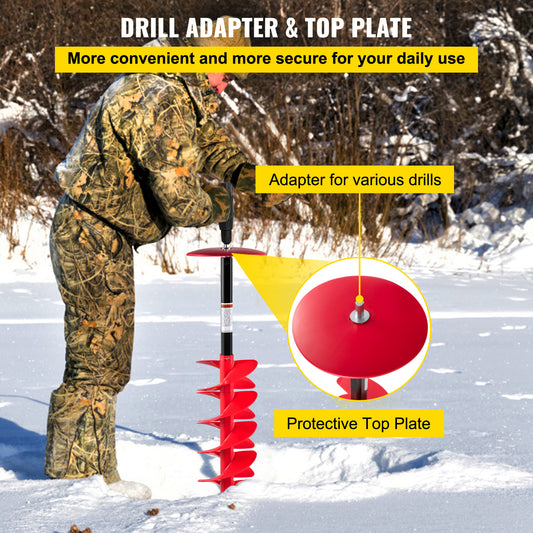 VEVOR Ice Fishing Auger Drill with Extension Rod, Blade Guard & Nylon Bit