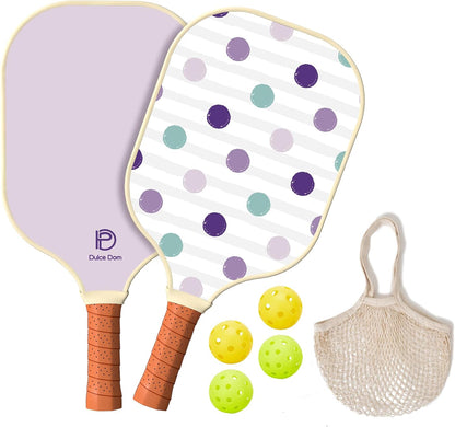 Pickleball Paddles Set of 2/4 - USAPA Approved, 4 Indoor Outdoor Pickleball Balls, Fiberglass Surface Paddle Racket with Cover Bag, Ideal Training Equipment Gift for Men & Women