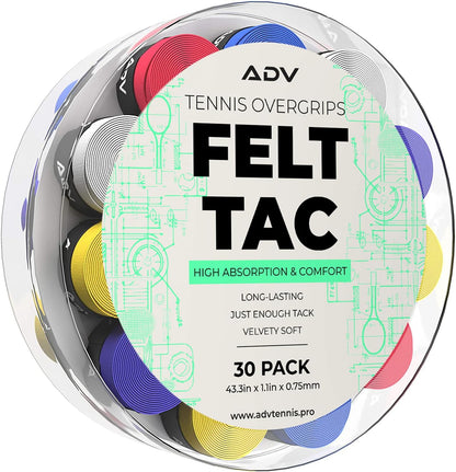 ADV Dry Tennis Overgrip Tape - 12, 30, 60 Pack - Felttac Tennis Racket Grip Tape - Ultra Absorbent Tennis Grip Tape - Comfort Tennis Racket Grips - Tennis Grips Overgrip