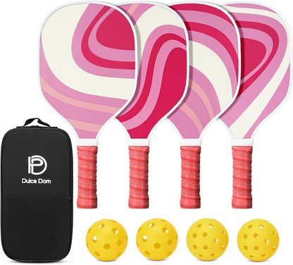 Pickleball Paddles Set of 2/4 - USAPA Approved, 4 Indoor Outdoor Pickleball Balls, Fiberglass Surface Paddle Racket with Cover Bag, Ideal Training Equipment Gift for Men & Women