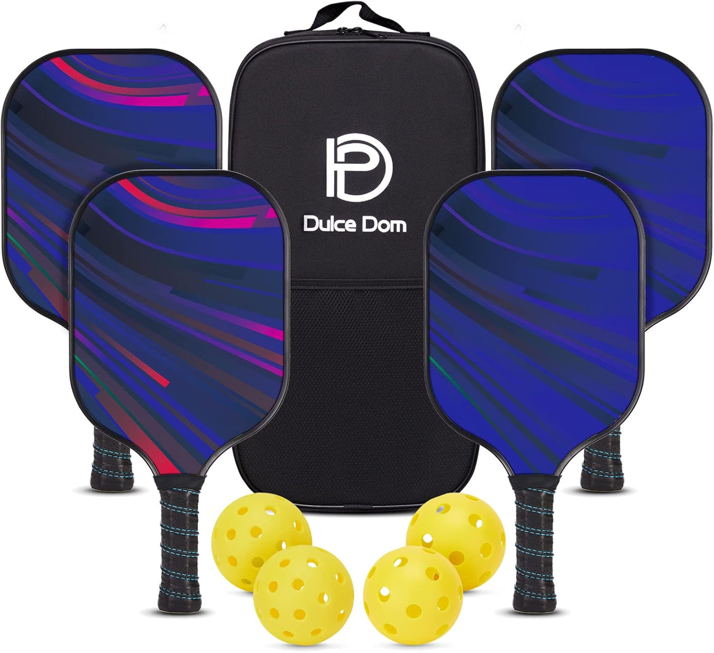 Pickleball Paddles Set of 2/4 - USAPA Approved, 4 Indoor Outdoor Pickleball Balls, Fiberglass Surface Paddle Racket with Cover Bag, Ideal Training Equipment Gift for Men & Women