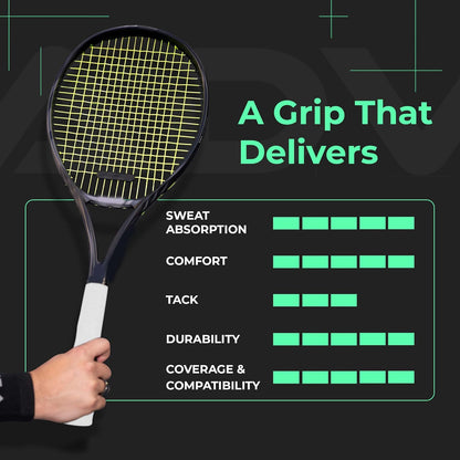 ADV Dry Tennis Overgrip Tape - 12, 30, 60 Pack - Felttac Tennis Racket Grip Tape - Ultra Absorbent Tennis Grip Tape - Comfort Tennis Racket Grips - Tennis Grips Overgrip