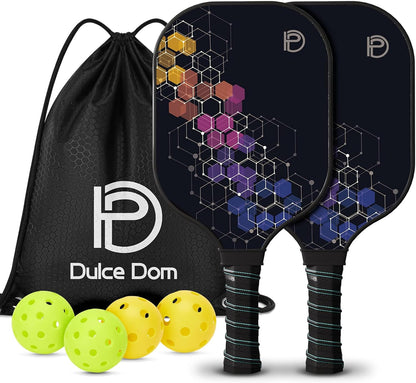 Pickleball Paddles Set of 2/4 - USAPA Approved, 4 Indoor Outdoor Pickleball Balls, Fiberglass Surface Paddle Racket with Cover Bag, Ideal Training Equipment Gift for Men & Women