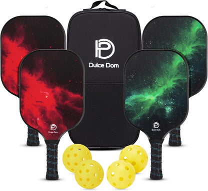 Pickleball Paddles Set of 2/4 - USAPA Approved, 4 Indoor Outdoor Pickleball Balls, Fiberglass Surface Paddle Racket with Cover Bag, Ideal Training Equipment Gift for Men & Women