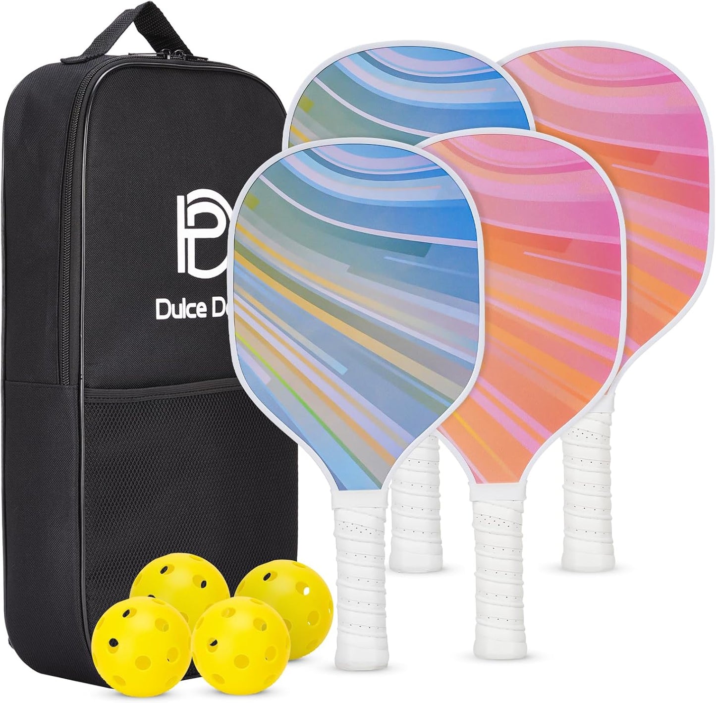 Pickleball Paddles Set of 2/4 - USAPA Approved, 4 Indoor Outdoor Pickleball Balls, Fiberglass Surface Paddle Racket with Cover Bag, Ideal Training Equipment Gift for Men & Women