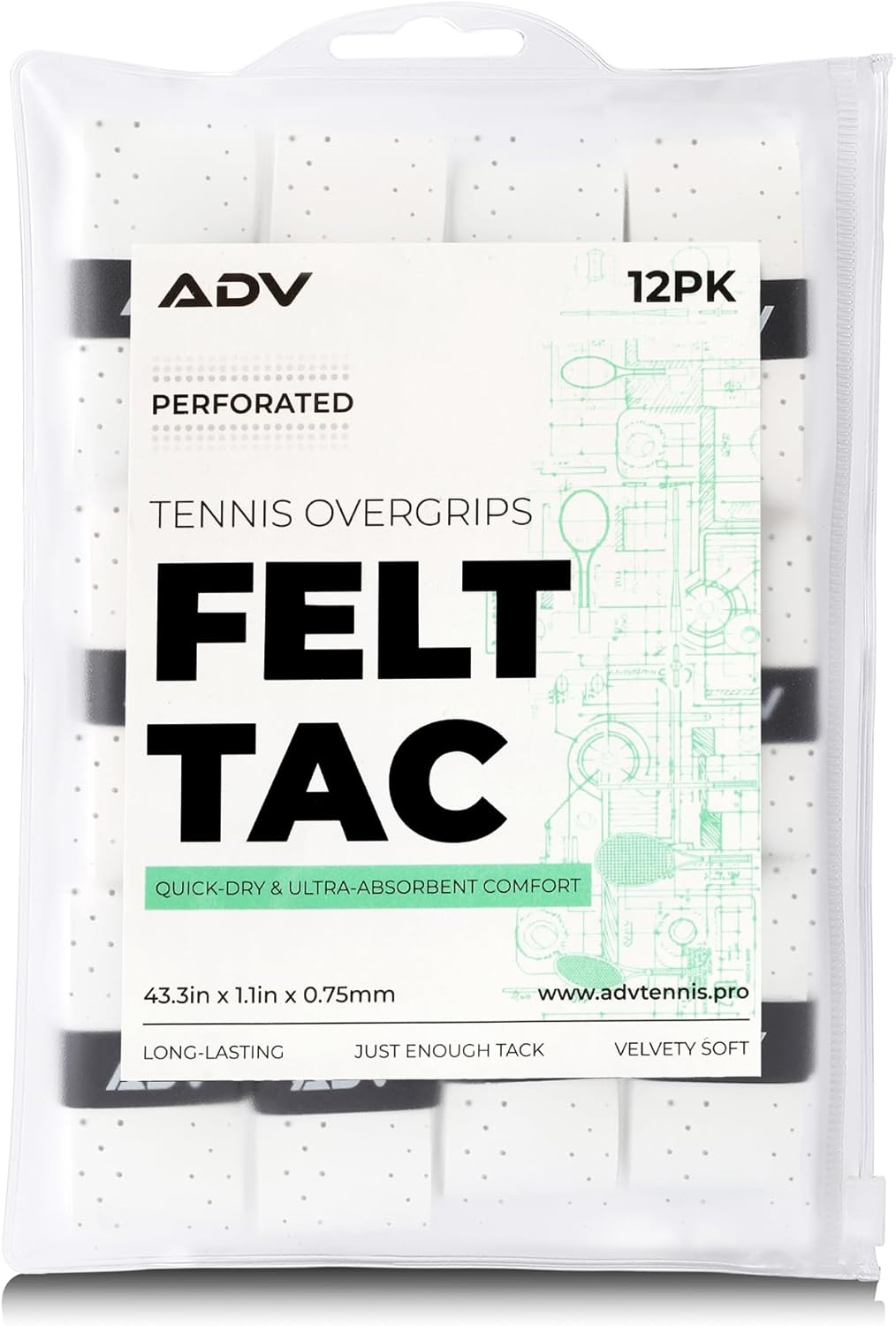 ADV Dry Tennis Overgrip Tape - 12, 30, 60 Pack - Felttac Tennis Racket Grip Tape - Ultra Absorbent Tennis Grip Tape - Comfort Tennis Racket Grips - Tennis Grips Overgrip