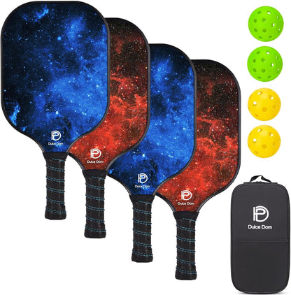 Pickleball Paddles Set of 2/4 - USAPA Approved, 4 Indoor Outdoor Pickleball Balls, Fiberglass Surface Paddle Racket with Cover Bag, Ideal Training Equipment Gift for Men & Women