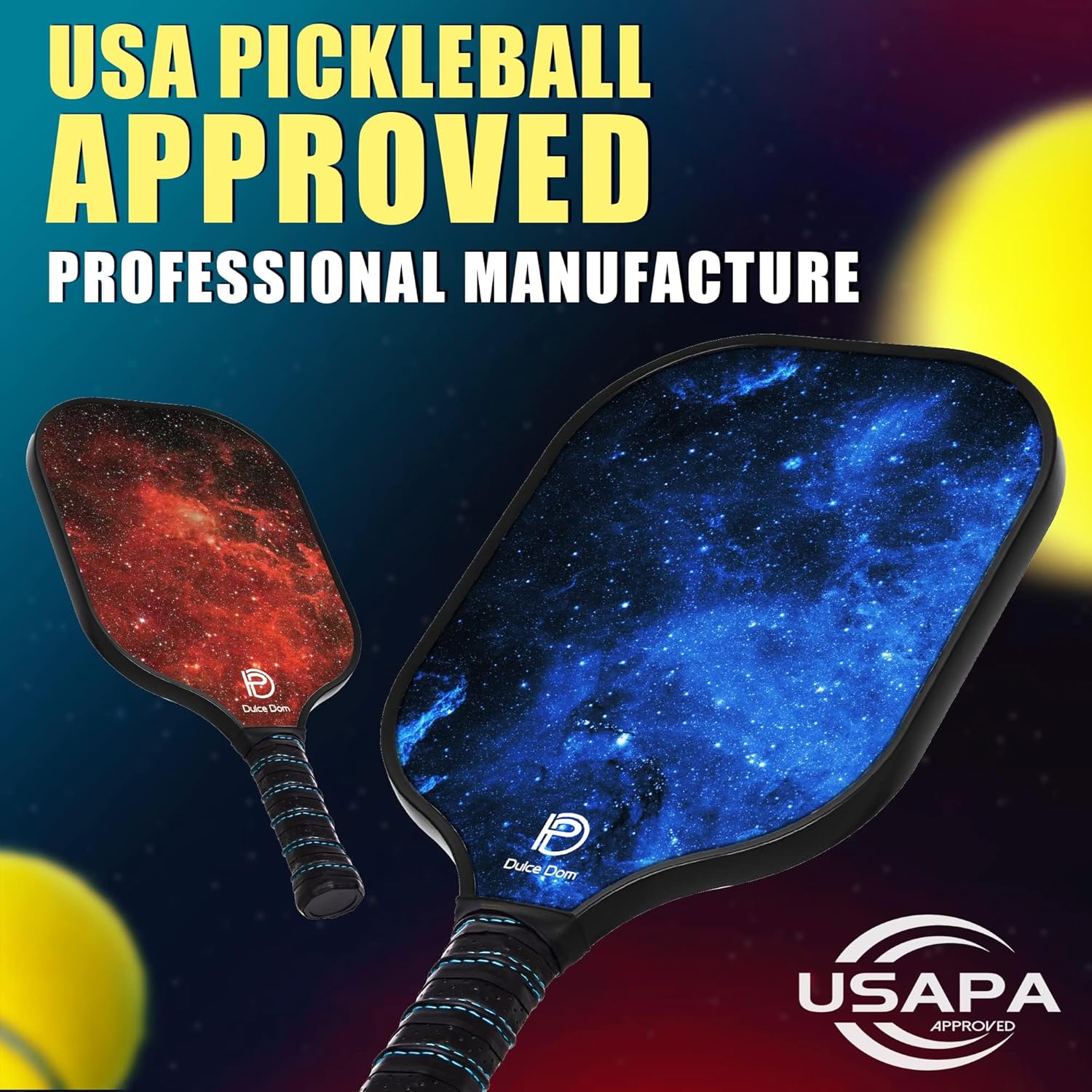 Pickleball Paddles Set of 2/4 - USAPA Approved, 4 Indoor Outdoor Pickleball Balls, Fiberglass Surface Paddle Racket with Cover Bag, Ideal Training Equipment Gift for Men & Women