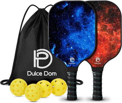 Pickleball Paddles Set of 2/4 - USAPA Approved, 4 Indoor Outdoor Pickleball Balls, Fiberglass Surface Paddle Racket with Cover Bag, Ideal Training Equipment Gift for Men & Women