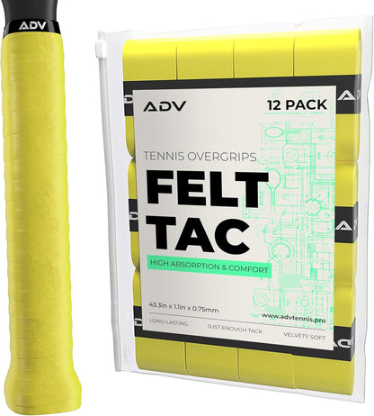 ADV Dry Tennis Overgrip Tape - 12, 30, 60 Pack - Felttac Tennis Racket Grip Tape - Ultra Absorbent Tennis Grip Tape - Comfort Tennis Racket Grips - Tennis Grips Overgrip