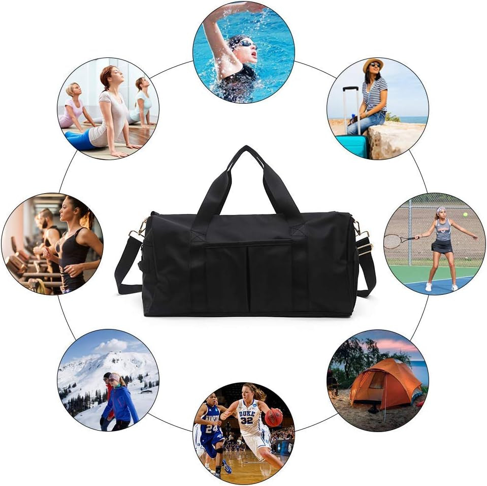 Gym Duffle Bag Dry Wet Separated Gym Bag Sport Duffle Bag Training Handbag Yoga Bag with Extra Drawstring Backpack (Black) Large