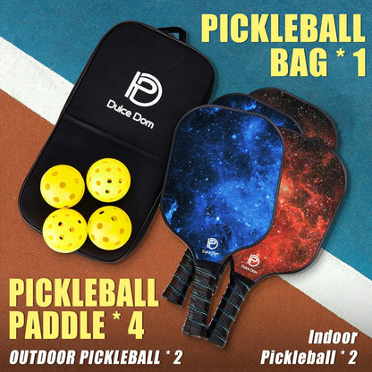 Pickleball Paddles Set of 2/4 - USAPA Approved, 4 Indoor Outdoor Pickleball Balls, Fiberglass Surface Paddle Racket with Cover Bag, Ideal Training Equipment Gift for Men & Women