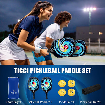 TICCI Pickleball Paddles, USAPA Approved Pickleball Paddles Set of 2, Lightweight Fiberglass Surface Pickleball Set, 4 Pickleballs, 1 Carry Bag & Mesh Bag, Pickle Ball Paddle Gifts for Men Women