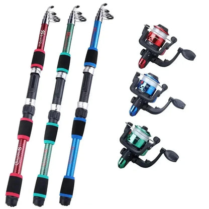 Fishing Pole Set Full Kits with Telescopic Fishing Rod and Spinning Reel Baits Hooks Travel Pole Set