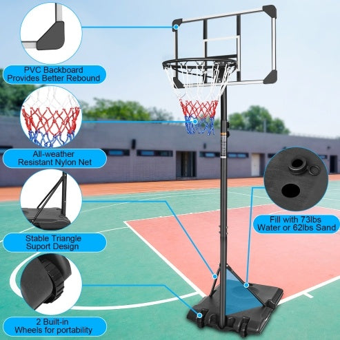 PortaBasketball Hoop – Adjustable 5.6-7ft System with Stable Base & Wheels for Indoor/Outdoor Use