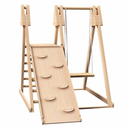 4-in-1 Juniper Indoor Play Gym - Foldable Wooden Jungle Gym with Swing, Slide, Ladder & Climbing Wall