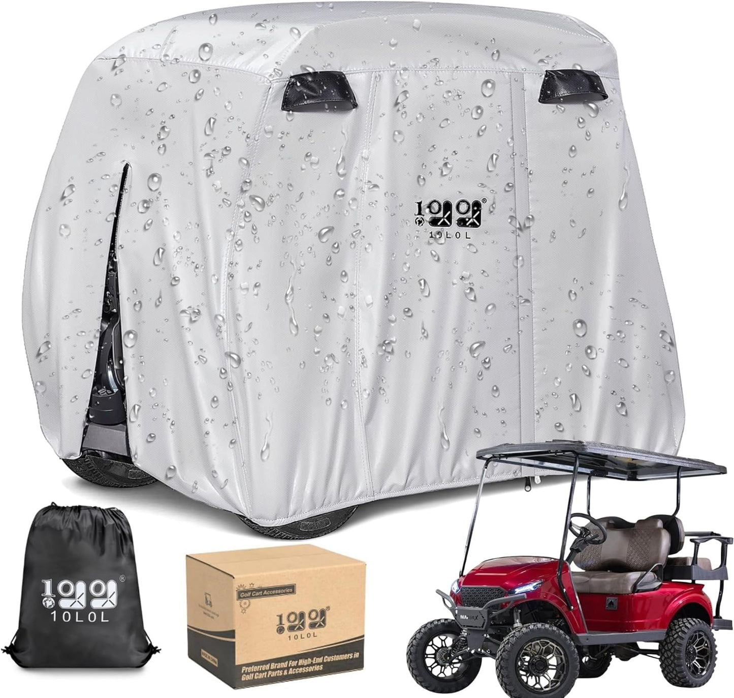 500D Waterproof Golf Cart Cover Universal Fits for Yamaha Club Car, EZGO and Most Brand 4 Passenger Golf Cart -Sliver