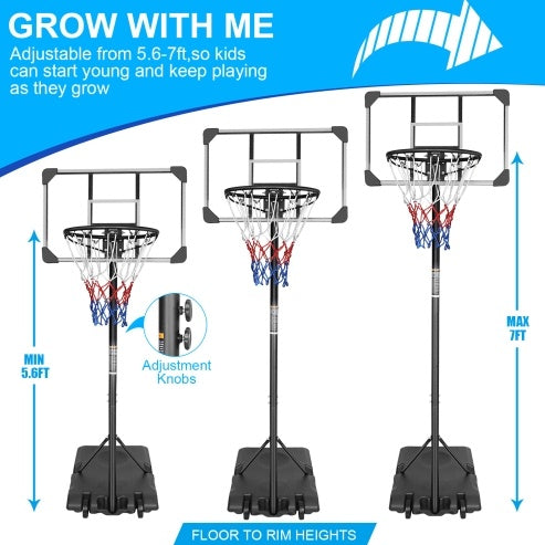 PortaBasketball Hoop – Adjustable 5.6-7ft System with Stable Base & Wheels for Indoor/Outdoor Use