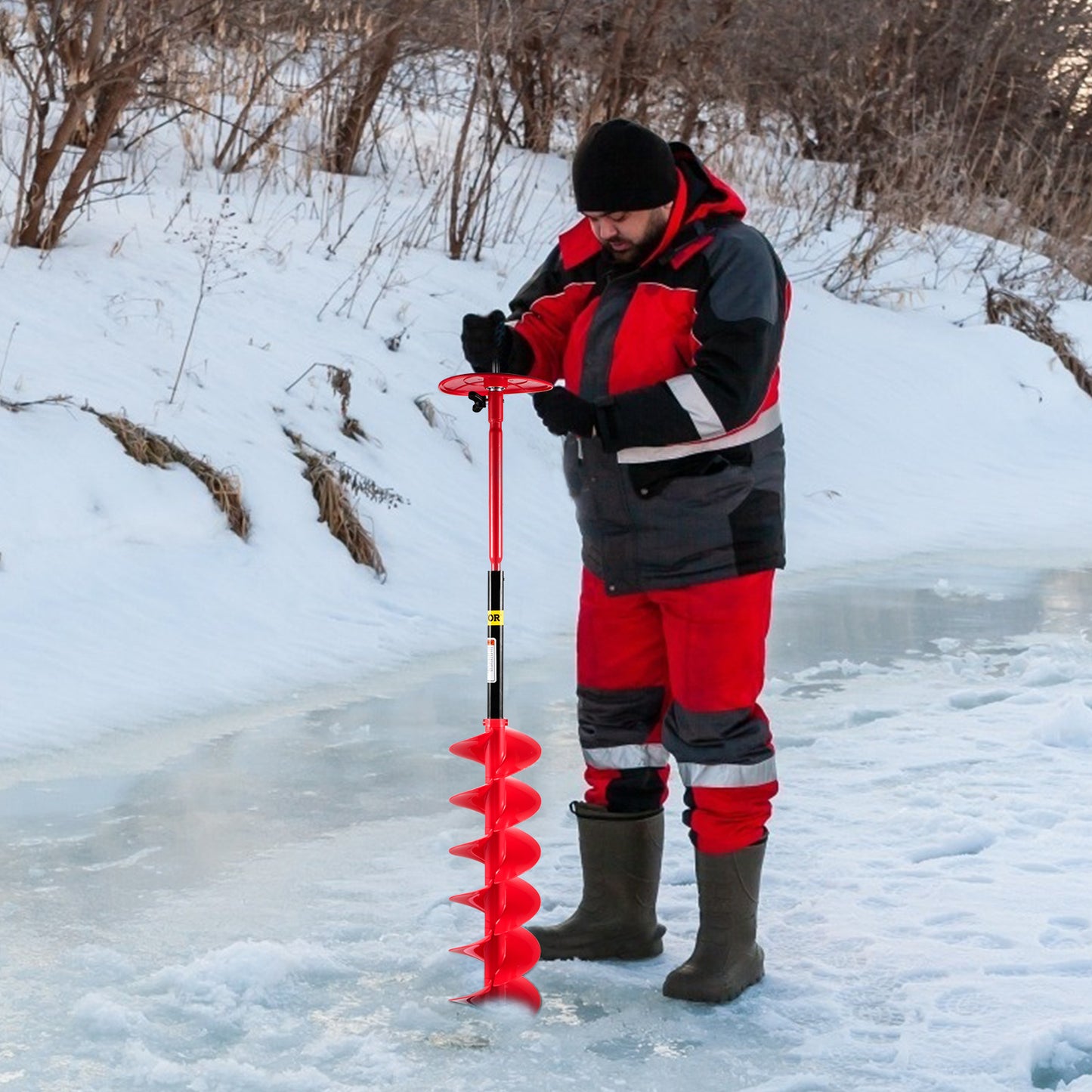 VEVOR Ice Fishing Auger Drill with Extension Rod, Blade Guard & Nylon Bit