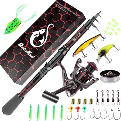 Fishing Rod and Reel Combos, Unique Design with X-Warping Painting, Carbon Fiber Telescopic Fishing Rod with Reel Combo Kit with Tackle Box, Best Gift for Fishing Beginner and Angler