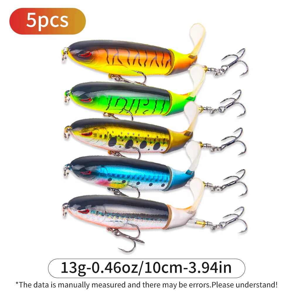 5pcs 13g 10cm Top Water Pencil Fishing Lure with Rotating Tail for Bass & Trout