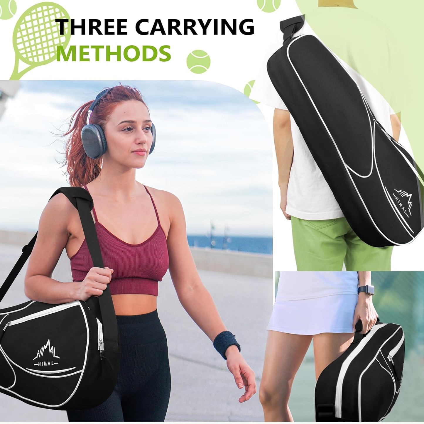 3 Racquet Tennis Bag with Protective Pad, Tennis Racket Bag for Men Women, Sports Enthusiasts of All Ages